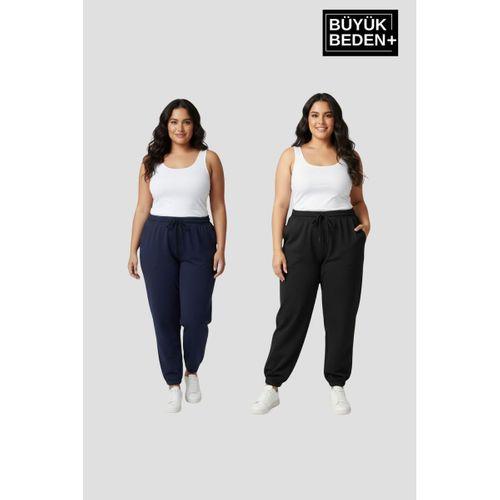 Kadın Büyük Beden İkili Jogger Paça Lastikli İnce Eşofman Altı Seti SPR26BEA951+2