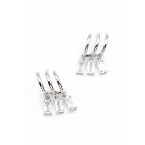 Büyük Baget Taşlı Küpe - Gümüş