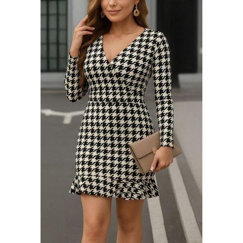 Kadın Uzun Kollu Kruvaze Yaka Kazayağı Mikro Mini Boy Elbise