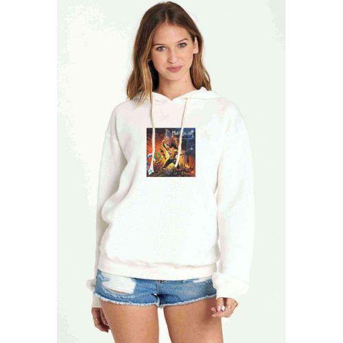 Manowar Warriors Of The World Baskılı Beyaz Kadın Kapşonlu Sweatshirt