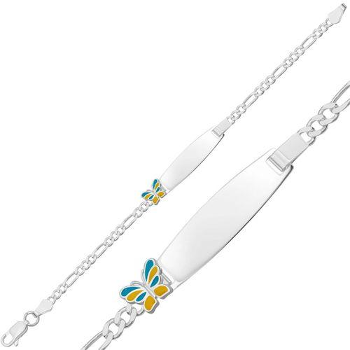 Kişiye Özel Sarı Mavi Kelebek Figürlü Gümüş Çocuk Künyesi