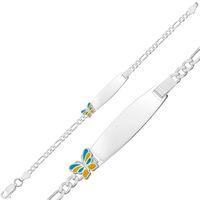 Kişiye Özel Sarı Mavi Kelebek Figürlü Gümüş Çocuk Künyesi