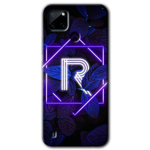 Realme C21 Kılıf Baskılı Kapak - Dark Neon Yaprak R Harfi + 5D Tam Kaplayan Cam