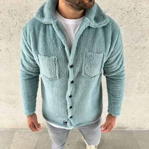 Erkek Pelüş Polar Hırka Gömlek Yakalı İlik Düğmeli Göğüs Cepli Yumuşak - Bebe Mavisi