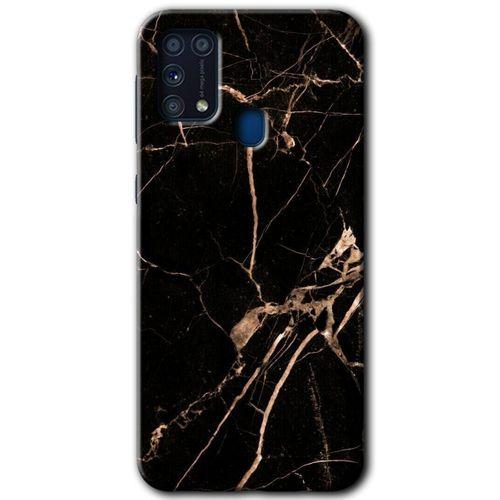Samsung Galaxy M31 Kılıf Baskılı Kapak - Siyah Gold Mermer +Tam Ekran Koruyucu