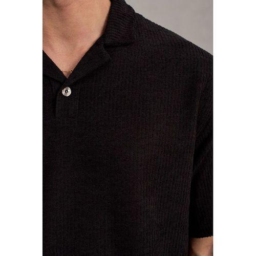 Aretus Şönil Kumaş Regular Fit Tek Düğmeli Polo Yaka Erkek T-Shirt - Siyah