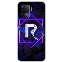 Oppo Reno 5 Lite Kılıf Baskılı Kapak - Dark Neon Yaprak R Harfi + 5D Tam Kaplayan Cam