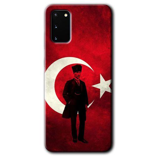 MRCİLETİSİM MRCİLETİSİM Samsung Galaxy S20 Kılıf HD Desen Baskılı Arka Kapak + Temperli Cam - Atatürk Bayrak