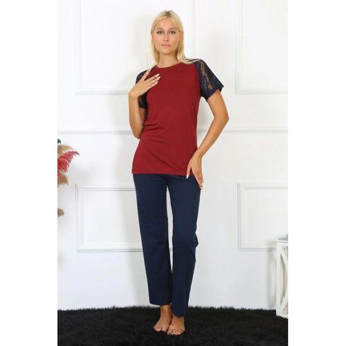 Kadın Kolu Dantelli Penye Pijama Takım Bordo