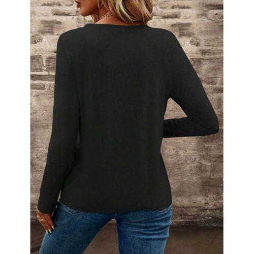 Kadın Uzun Kollu Cepli V Yakalı Viskon Iki Iplik Bluz