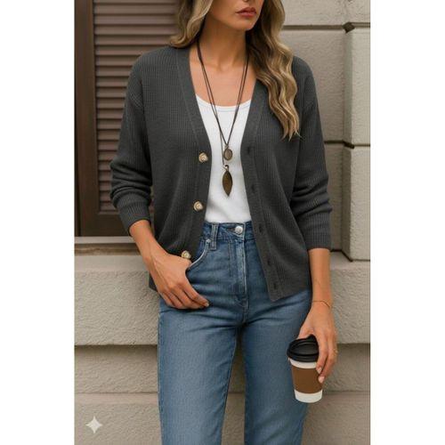 Kadın Uzun Kollu Düğme Detay Triko Bluz