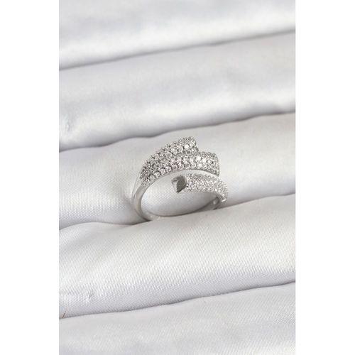 Gümüş Renk Zirkon Taşlı Pirinç Kadın Yüzük