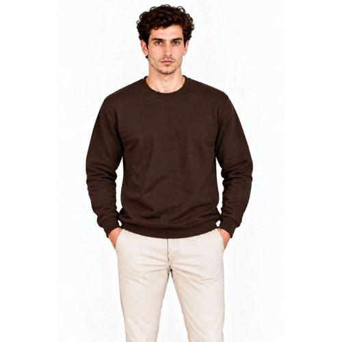 Erkek Bisiklet Yaka İçi Şardonlu 2 İplik Düz Uzun Kollu Regular Fit Sweatshirt - Kahverengi