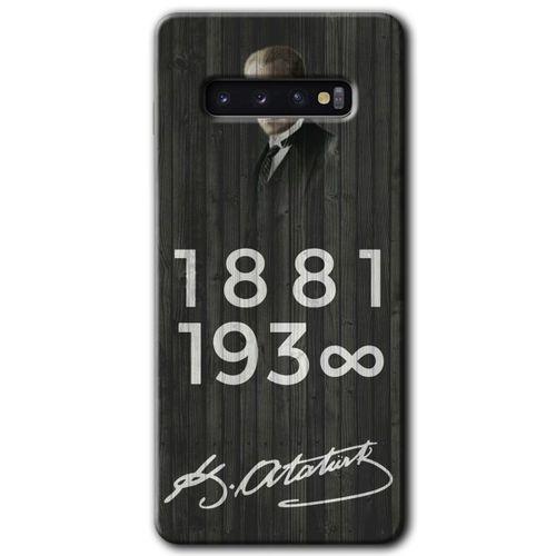 Samsung Galaxy S10 HD Baskılı Kılıf + 9D Tam Ekran Koruyucu - Atatürk Ahşap İmza