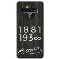 Samsung Galaxy S10 HD Baskılı Kılıf + 9D Tam Ekran Koruyucu - Atatürk Ahşap İmza