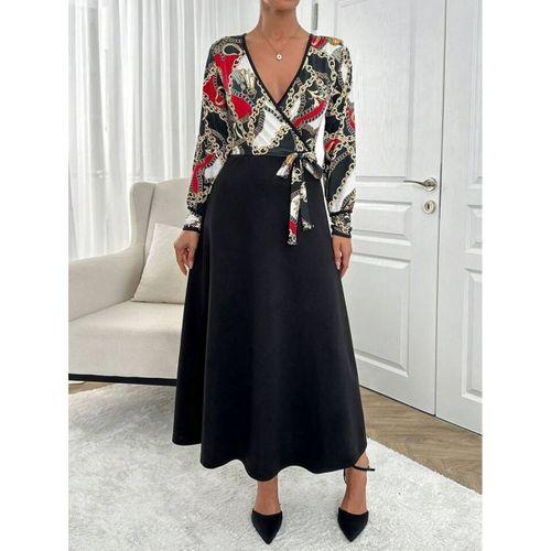 Kadın Uzun Kollu Kruvaze Yaka Dalgıç Krep Midi Boy Elbise