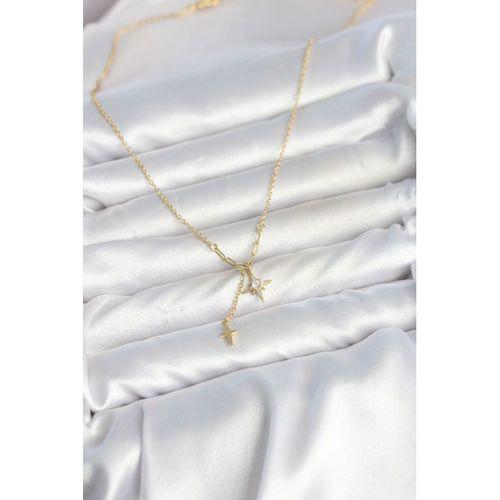Pirinç Gold Renk Zirkon Taşlı Minimal Sallantılı Kutup Yıldızı Model Kadın Kolye