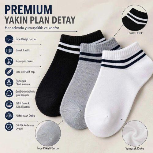 Unisex Çizgili Patik Çorap 6'lı | %85 Pamuklu Geri Dönüşüm İplikli, İnce Dikişli Spor
