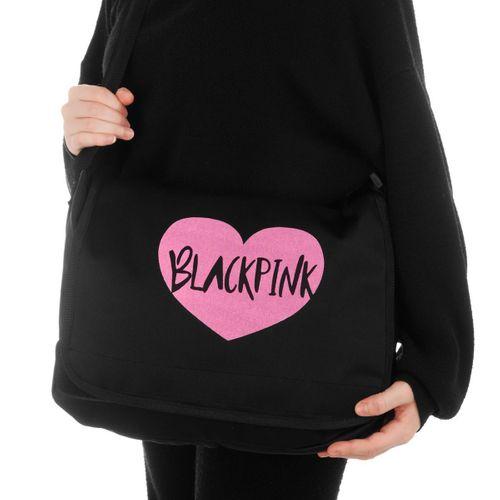 Unisex Black Pink Kalp Logo Baskılı Desenli Postacı Çantası ve Omuz Çantası