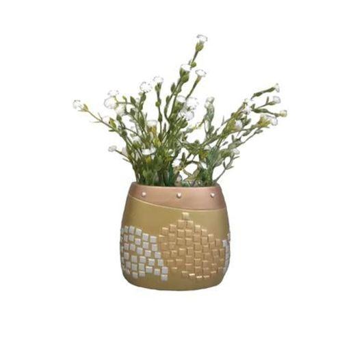 2 Adet Vazo Dahil,Vazoda Çiçek,Beyaz Yapay Çiçek,Vazo Dekoratif Altın Mozaik Poliresin 10X15X5Cm