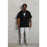 Erkek Baskılı T-Shirt Kısa Kol Bisiklet Yaka Regular Fit Rahat Kalıp Günlük Tişört - Siyah