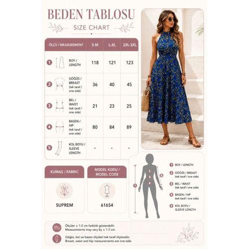 Kadın Omuz Dekolteli Halter Yaka Desenli Maxi Süprem Elbise