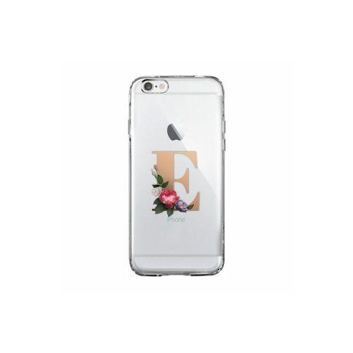iPhone 6 / 6s Şeffaf Kılıf Gold Renkli Çiçekli E Harfli Desenli