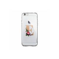 iPhone 6 / 6s Şeffaf Kılıf Gold Renkli Çiçekli E Harfli Desenli