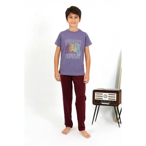 Erkek Çocuk Kısa Kol Penye Pijama Takım Mor