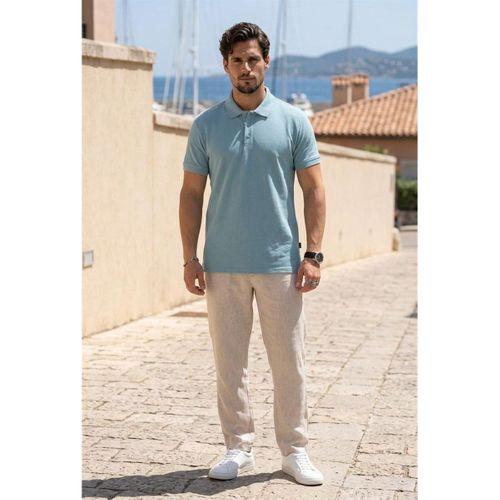 Orlando Polo Yaka Pike Kumaş Relaxed Fit Basic Düğmeli Relaxed Fit Erkek T-Shirt - Açık Mavi