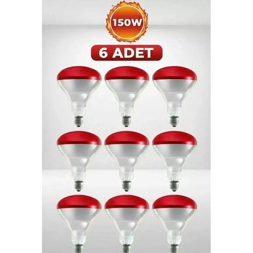 (6 Adet) 150w Kızılötesi Isıtıcılı Hayvan Isıtma Ve Kuluçka Lambası (kırmızı Işık) E27 (kalın Duy)