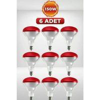 (6 Adet) 150w Kızılötesi Isıtıcılı Hayvan Isıtma Ve Kuluçka Lambası (kırmızı Işık) E27 (kalın Duy)