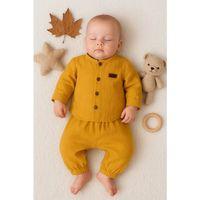 Oval Kesim 5 Düğmeli Müslin Kumaş 2'li Erkek Bebek Takımı