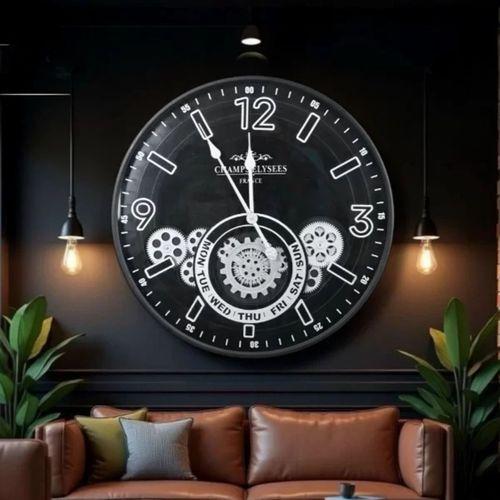 Çarklı Duvar Saati Gümüş Detaylı 59 Cm