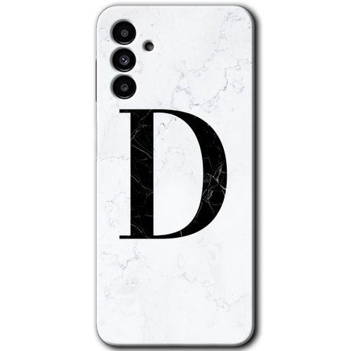 Potkal Hediye Fabrikası Samsung Galaxy M23 Kılıf HD Desen Baskılı Arka Kapak - Beyaz Mermer Desenli D Harfi