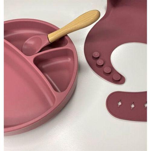 OiOi Blw II Silikon Beslenme Seti 3lü (Tabaklı) Velvet Rose