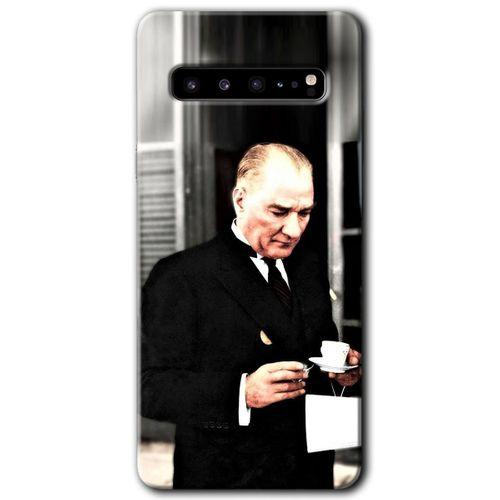 Samsung Galaxy S10 Plus Kılıf HD Desen Baskılı Arka Kapak + Temperli Cam - Atatürk Türk Kahvesi