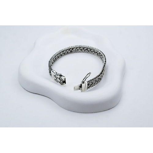 El Örmesi Papağan Kilitli Gümüş Erkek Bileklik