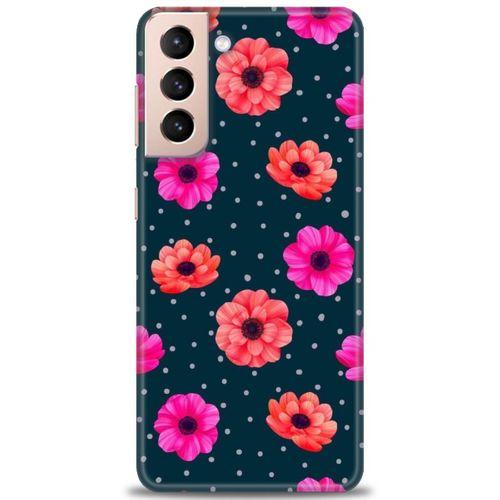 Samsung Galaxy S21 Kılıf HD Baskılı Kılıf - Puantiye ve Çiçekler + Tam Ekran Koruyucu