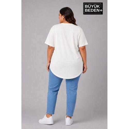 Süperlife Büyük Beden Kadın Bisiklet Yaka Basic Oval Etek Detalylı 3xl-6xl Uzun Tunik SPR26BTSK502