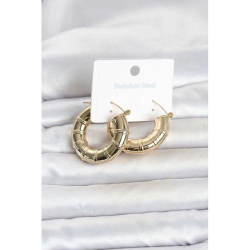 316L Çelik Gold Renk Bambu Model Halka Kadın Küpe