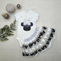 1-2-3 Yaş Payetli Mickey Nakışlı Kısa Kollu Brode Etekli 2li Kız Bebek Takımı Siyah