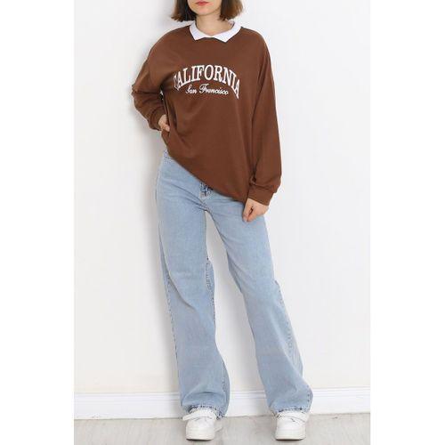 Polo Yaka Baskılı Sweat Kahve