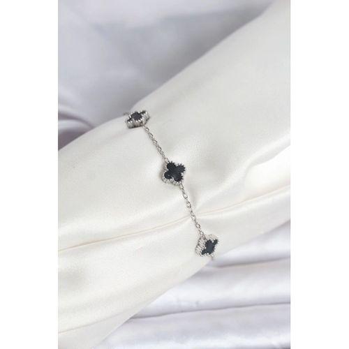 316L Çelik Gümüş Renk Siyah Baby Boy Yonca Bileklik