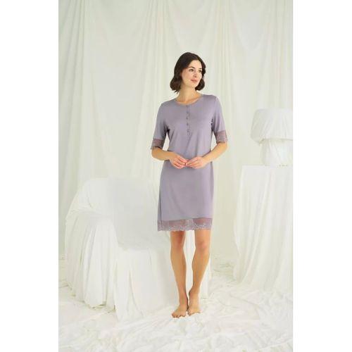 Dantel Detaylı Kısa Kollu Ve Önü Düğmeli Gecelik