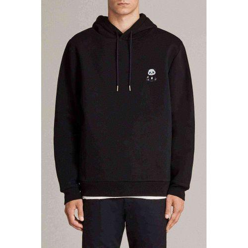 Panda Göğüs Baskılı Siyah Erkek Kapşonlu Sweatshirt