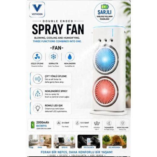 Vothoon Çift Başlıklı Sprey Fan Nemlendirici Ve Renkli Led Işıklı Beyaz