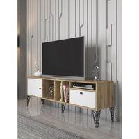 Wood'n Love Cercei 160 Cm Metal Ayaklı Tv Ünitesi - Beyaz - Atlantik Çam / Siyah