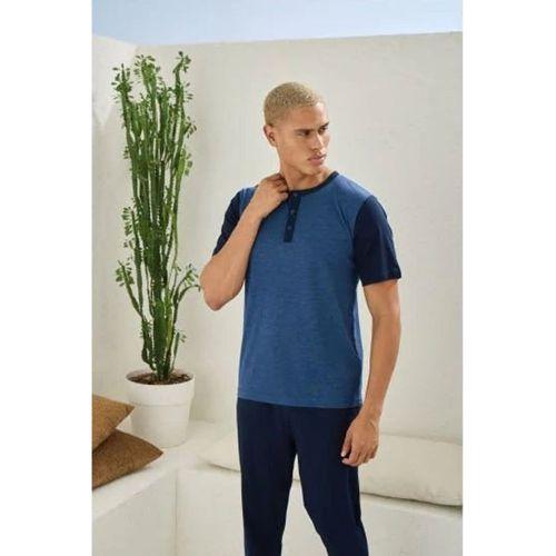 Erkek 2205 Erkek  Battal Midi Yaka Pijama Takım