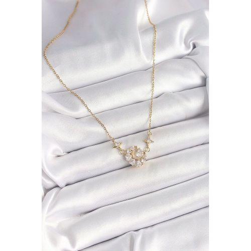 316L Çelik Gold Renk Zirkon Taşlı Hilal Kalp Model Kadın Kolye